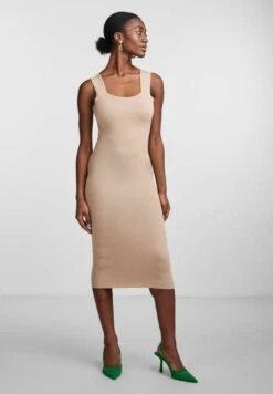 Yasemil Strap Midi Dress - Etui-Jurk - Beige/Mottled Beige -Yas 0f38f12ad1ef44f8a912a3e25dd48d24