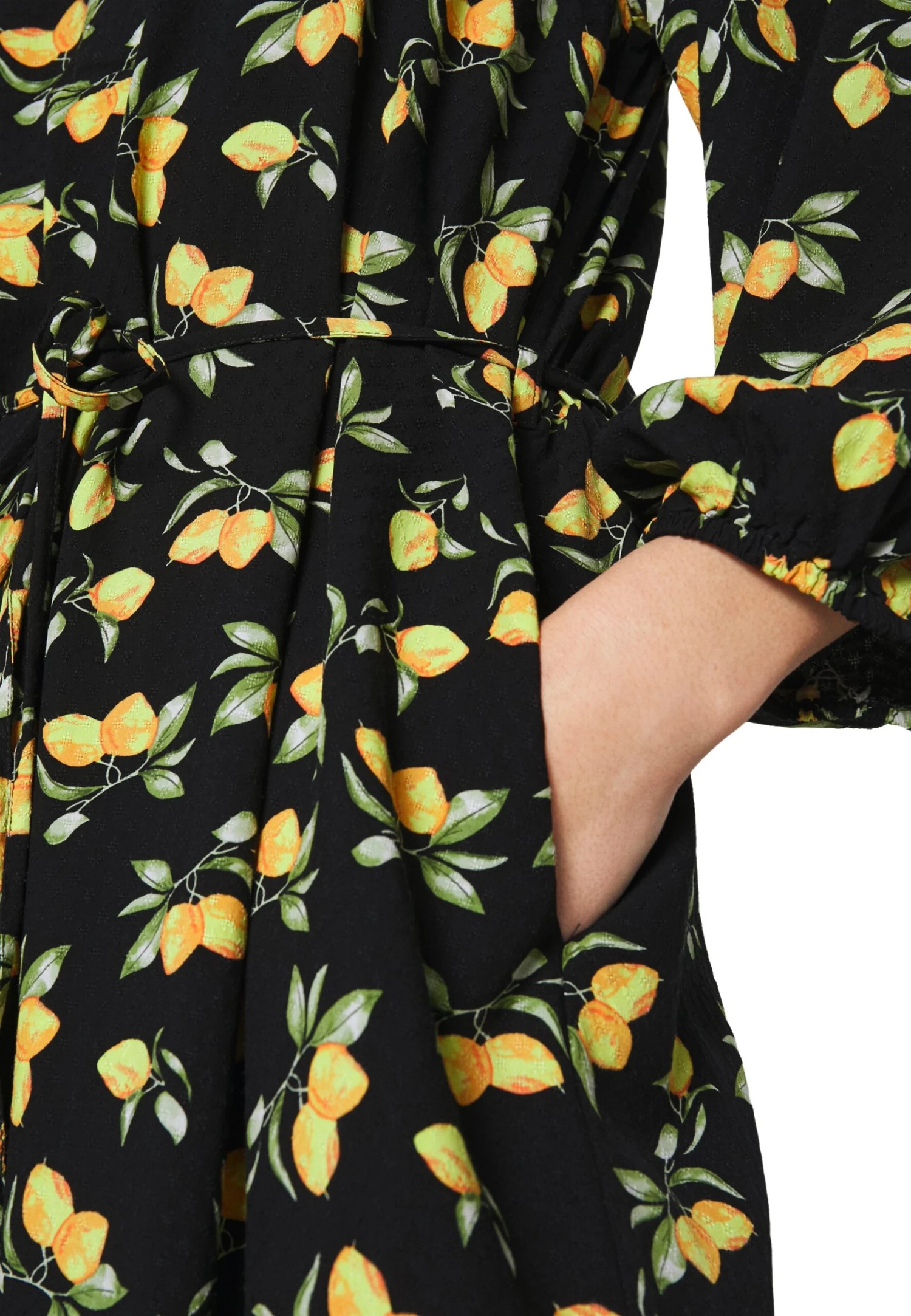 Yascitri 3/4 Midi Shirt Dress S. - Jurk - Black/Citri Print 7 Yascitri 3/4 Midi Shirt Dress S. - Jurk - Black/Citri Print - Afbeelding 5