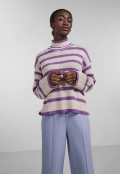 Yasstripey High Neck- Trui - African Violet/Eggnog