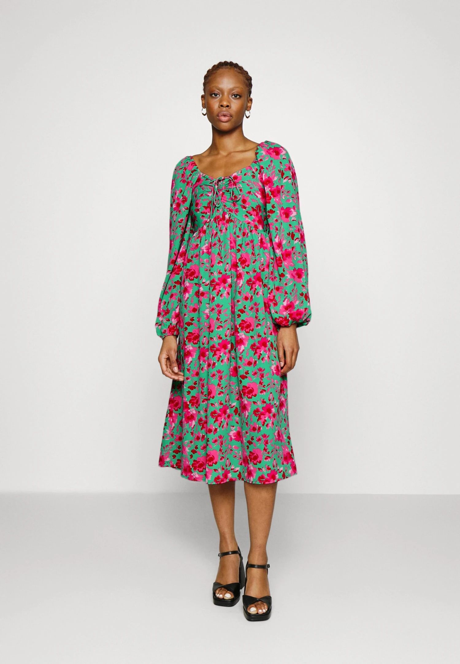 Yassofie Midi Dress - Jurk - Green/Pink 3 Yassofie Midi Dress - Jurk - Green/Pink