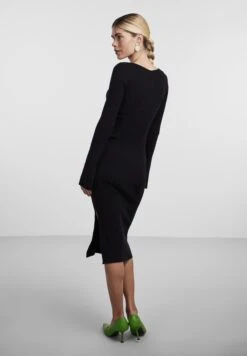 Yaslivia Longsleeve Midi Dress- Gebreide Jurk - Black -Yas 97e21cb8dfcc4b6db7b922e522863ae3