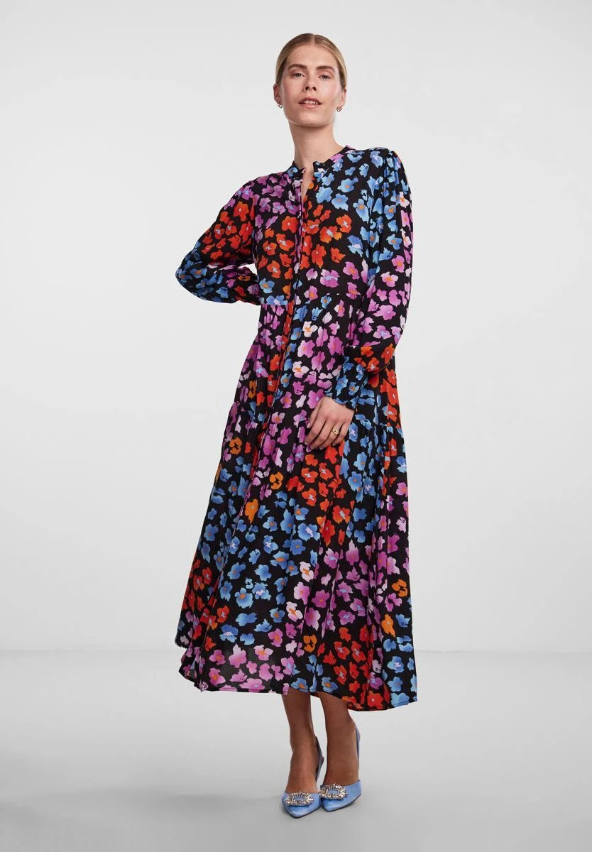 Yasalira Long Shirt Dress - Blousejurk - Blackaop Liro Print 3 Yasalira Long Shirt Dress - Blousejurk - Blackaop Liro Print